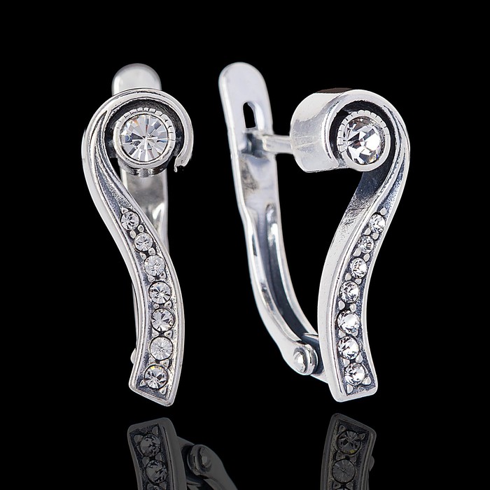 Серьги "Танец", цвет белый в чернёном серебре