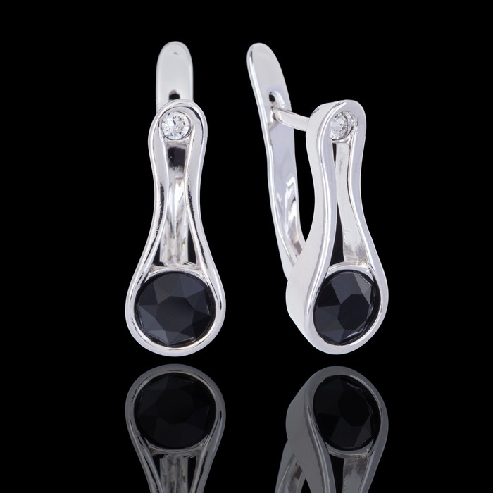 Серьги "Калами", цвет чёрный в серебре