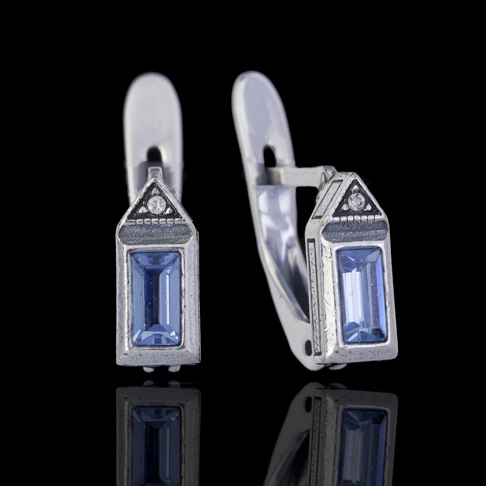 Серьги "Иран", цвет голубой в чернёном серебре