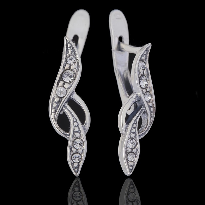 Серьги "Алла", цвет белый в чернёном серебре