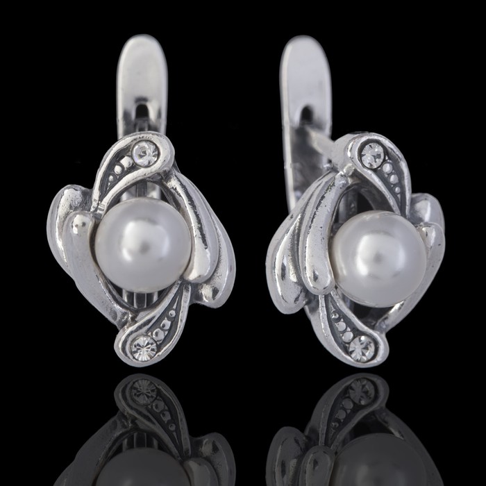 Серьги "Фрой", цвет белый в чернёном серебре