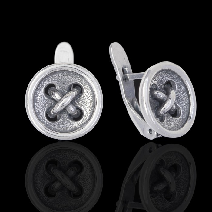 Серьги "Пуговичка", цвет чернёное серебро