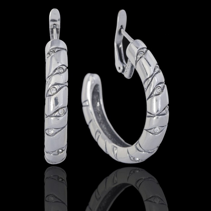 Серьги "Аурелия", цвет белый в чернёном серебре