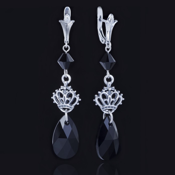 Серьги "Люксембург", цвет чёрный в чернёном серебре