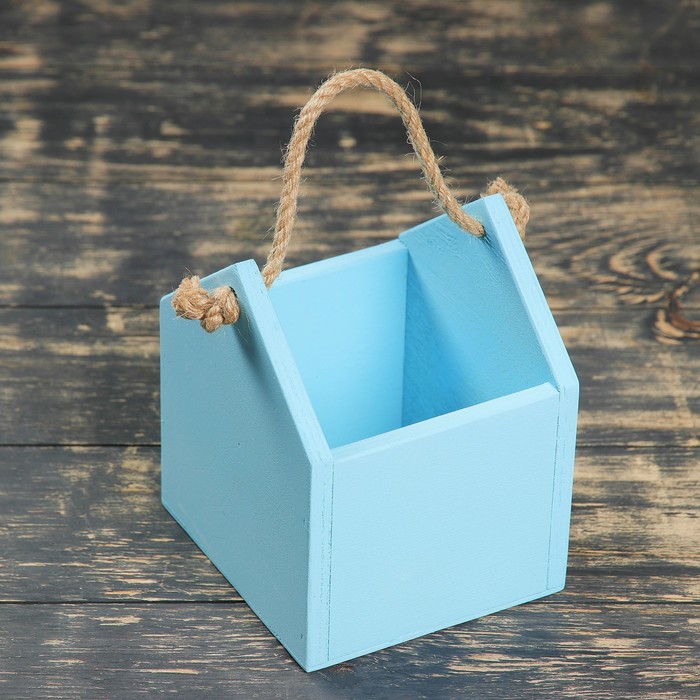 Кашпо флористическое, ручка- шнур, голубое, 12х11х17см