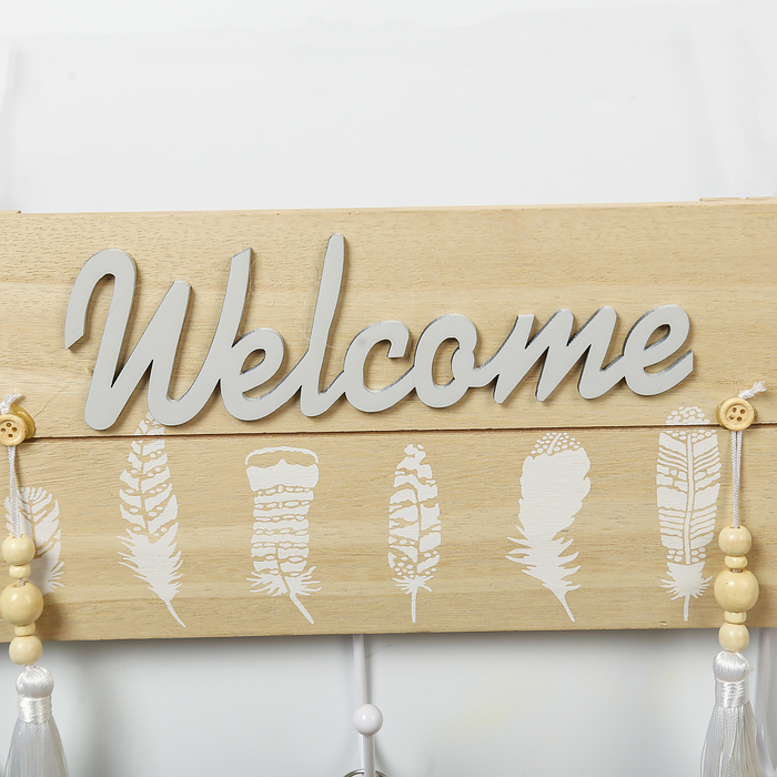 Крючки декоративные дерево "Белые пёрышки. Welcome" 18,5х30х5 см