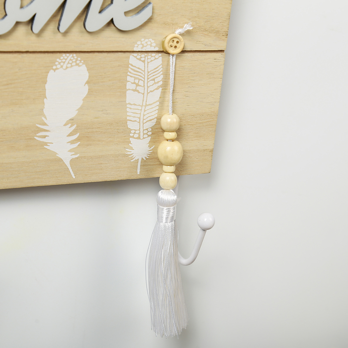 Крючки декоративные дерево "Белые пёрышки. Welcome" 18,5х30х5 см