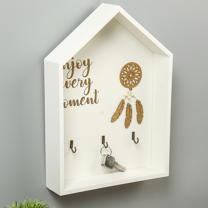 Крючки декоративные дерево "Ловец снов. Enjoy every moment" домик 33,5х24х6 см