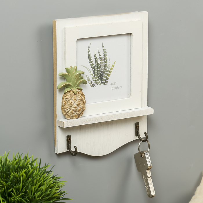 Крючки декоративные дерево с фоторамкой 10х10 см "Ананас" 19х14,5х2,8 см