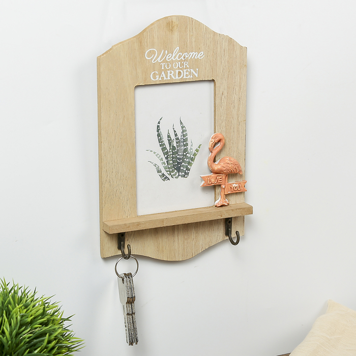 Крючки декоративные дерево с фоторамкой 9х12,5 см "Фламинго" 22,5х14,5х3 см