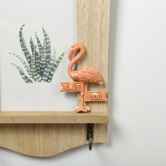 Крючки декоративные дерево с фоторамкой 9х12,5 см "Фламинго" 22,5х14,5х3 см