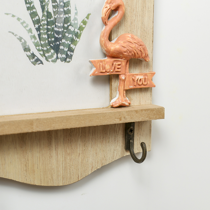 Крючки декоративные дерево с фоторамкой 9х12,5 см "Фламинго" 22,5х14,5х3 см