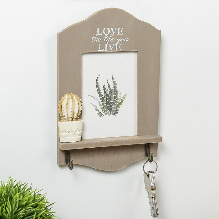 Крючки декоративные дерево с фоторамкой 9х12,5 см "Кактус" 22,5х14,5х3 см