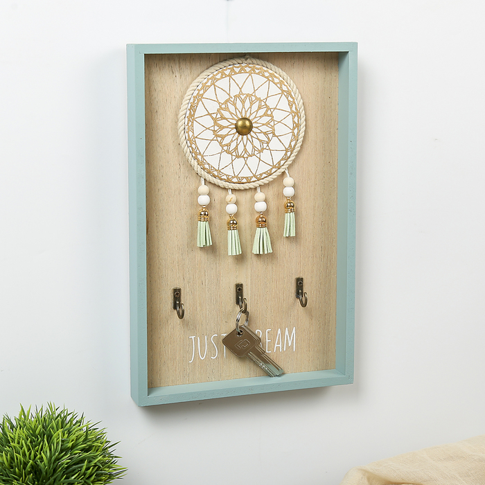 Крючки декоративные дерево "Ловец снов" зелёный 31х20х3 см