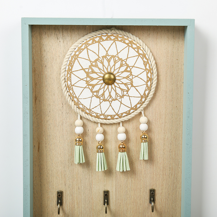 Крючки декоративные дерево "Ловец снов" зелёный 31х20х3 см