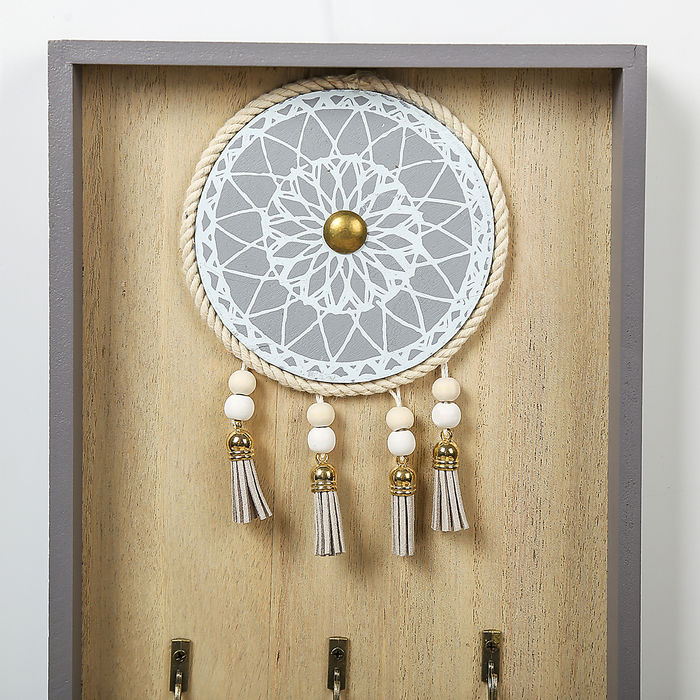 Крючки декоративные дерево "Ловец снов" серый 31х20х3 см