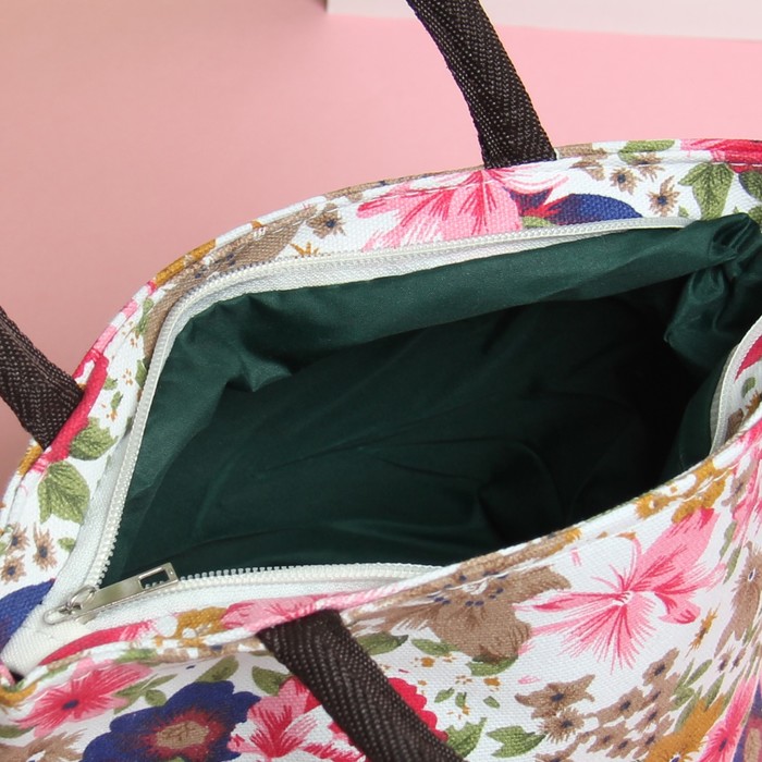 Косметичка сумка «Пионы», отдел на молнии, цвет белый