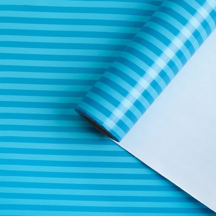 Бумага для декорирования, "Полоски", лазурь, 0,7 х 10 м