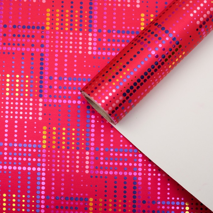 Бумага для декорирования "Калейдоскоп", металлизированная, красный, 0,7 х 10 м