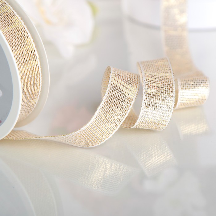 Лента декоративная EMY, металлизированная, золотая, 25 мм х 15 м