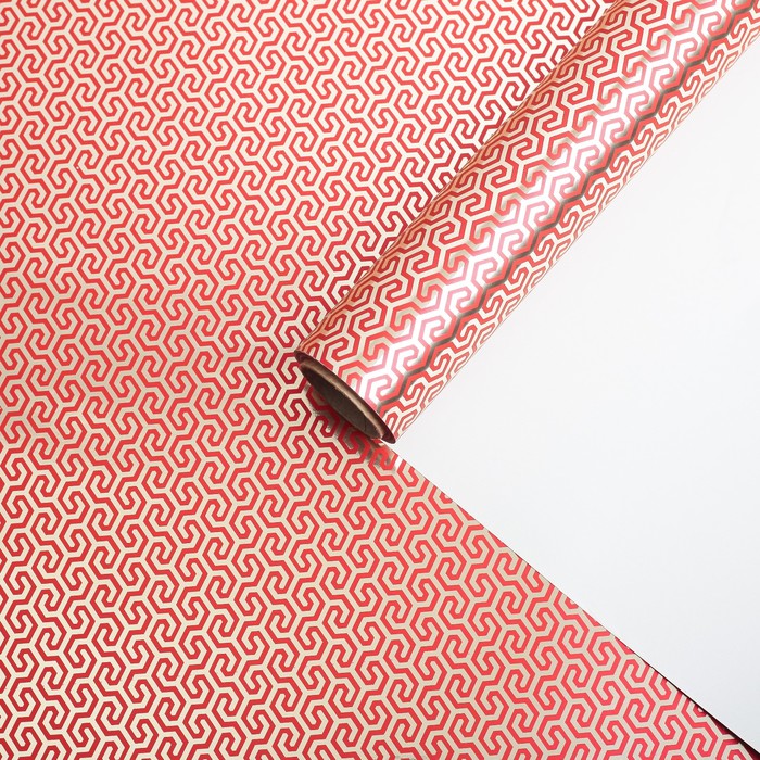 Бумага для декорирования, "Зимний узор", металлизированная, бордово-золотой, 0,7 х 10 м