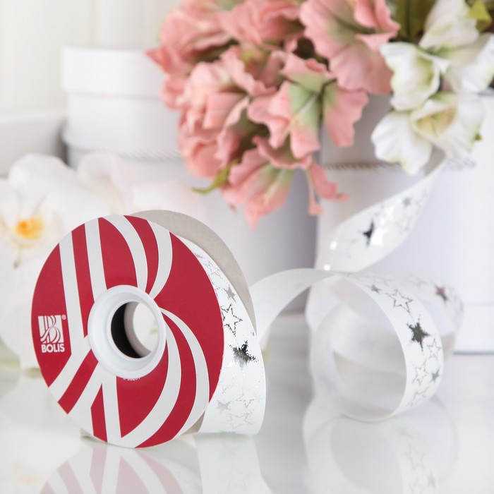 Лента декоративная, "Звездный путь", металлизированная, серебряная, 28 мм х 50 м