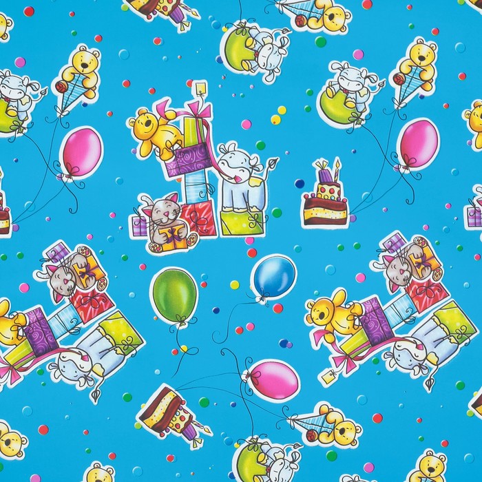 Бумага для декорирования, "Мягкие игрушки", синяя, 0,7 х 10 м