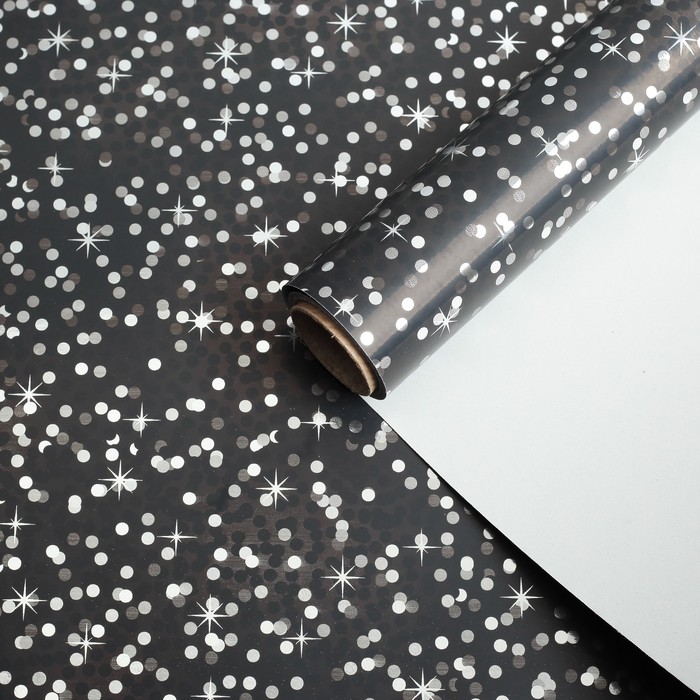 Бумага для декорирования "Звёздное мерцание", металлизированная, чёрная, 0,7 х 10 м