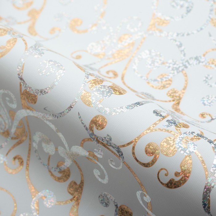 Бумага для декорирования "Праздничный узор", металлизированная, белая, 0,7 х 10 м