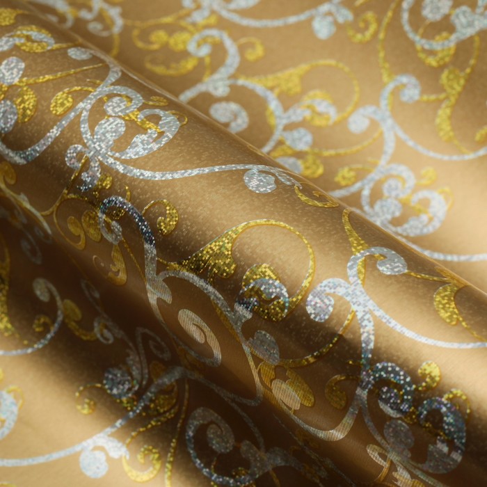 Бумага для декорирования "Праздничный узор", металлизированная, золотая, 0,7 х 10 м