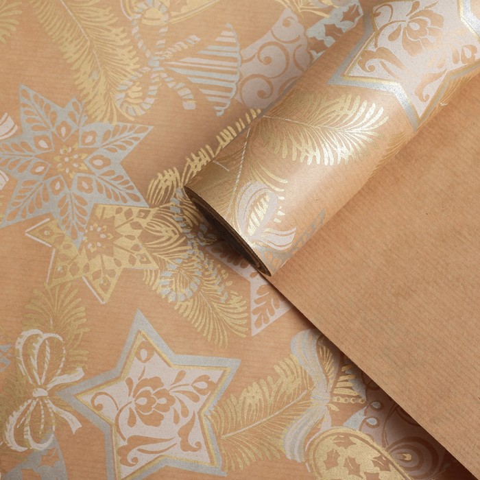 Бумага для декорирования крафт, "Игрушки на ёлке с серебром", 0,7 х 10 м