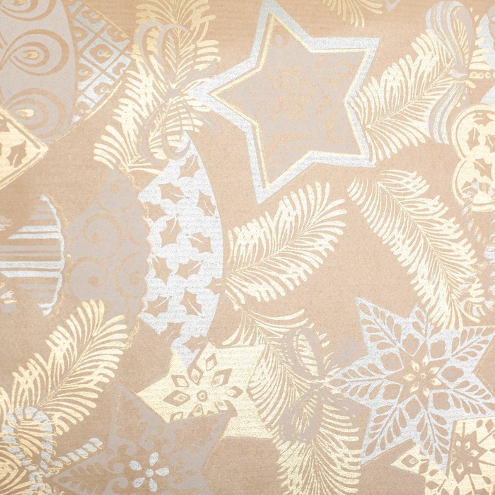 Бумага для декорирования крафт, "Игрушки на ёлке с серебром", 0,7 х 10 м