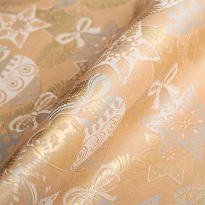 Бумага для декорирования крафт, "Игрушки на ёлке с серебром", 0,7 х 10 м