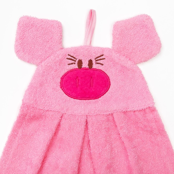 Полотенце-рушник махровый "Хрюша", 43×35 см, розовый, хл100%, 300 г/м²