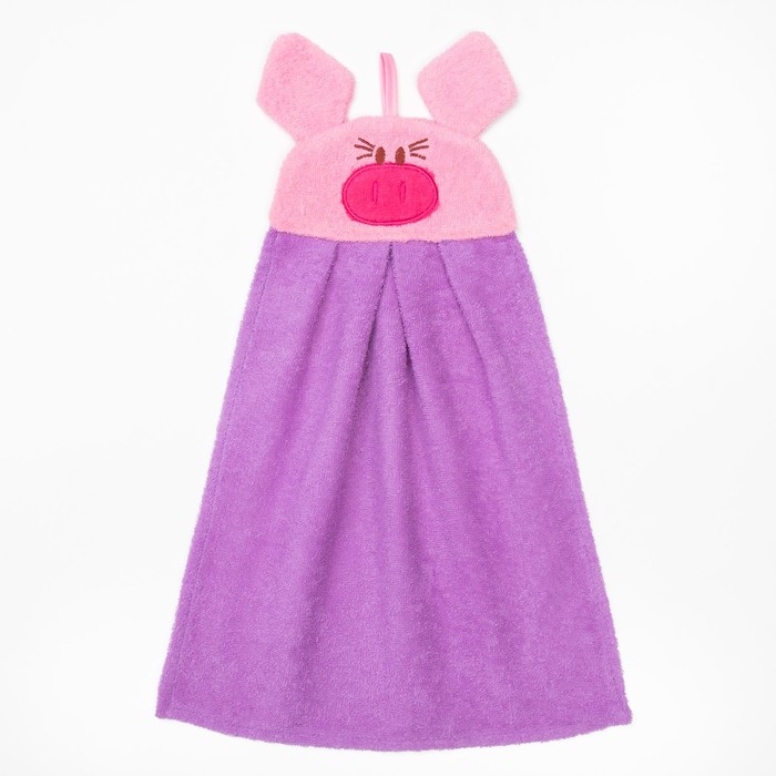 Полотенце-рушник махровый "Хрюша", 43×35 см, сирень, хл100%, 300 г/м²