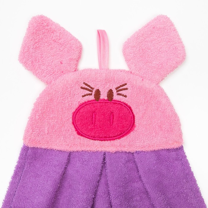 Полотенце-рушник махровый "Хрюша", 43×35 см, сирень, хл100%, 300 г/м²