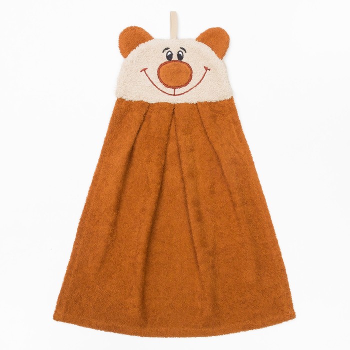 Полотенце-рушник махровый "Медведь", 43×35 см, коричневый, хл100%, 300 г/м²