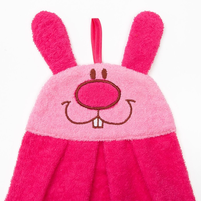 Полотенце-рушник махровый "Зайчик", 43×35 см, розовый, хл100%, 300 г/м²