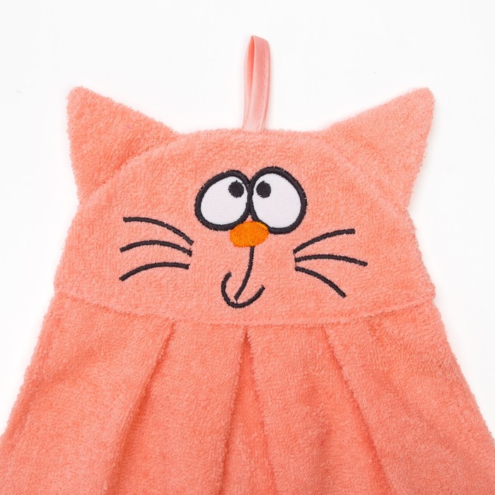 Полотенце-рушник махровый "Котик", 43×35 см, персик, хл100%, 300 г/м²