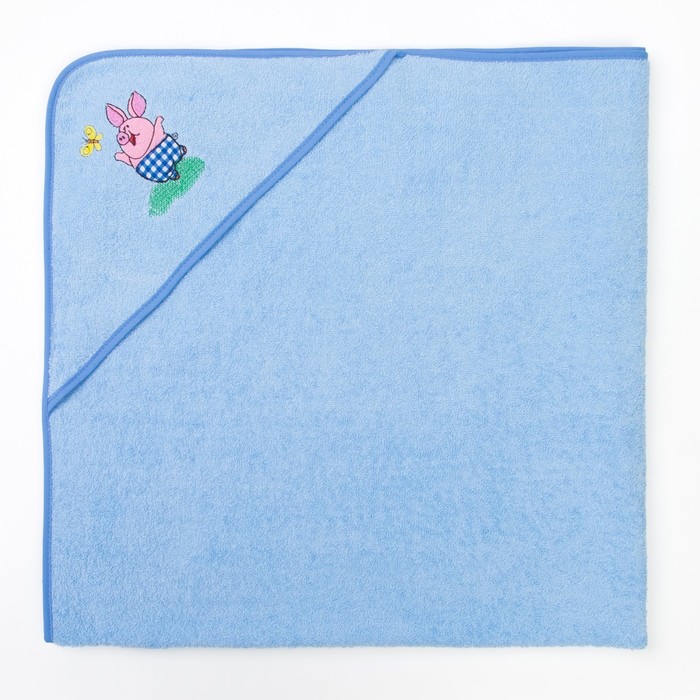 Полотенце-уголок махровый, 100х100 см, голубой, вышивка №1, хл100%, 300 г/м²