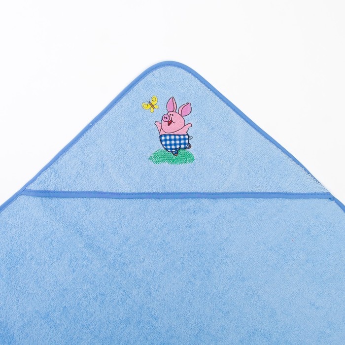 Полотенце-уголок махровый, 100х100 см, голубой, вышивка №1, хл100%, 300 г/м²