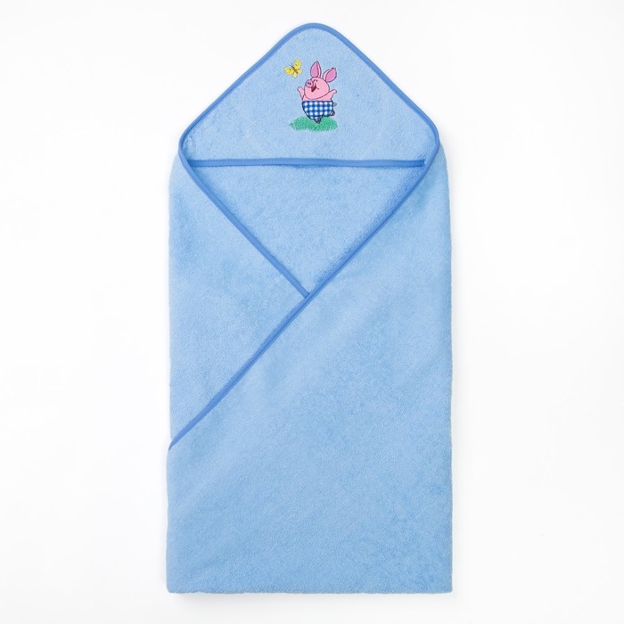 Полотенце-уголок махровый, 100х100 см, голубой, вышивка №1, хл100%, 300 г/м²