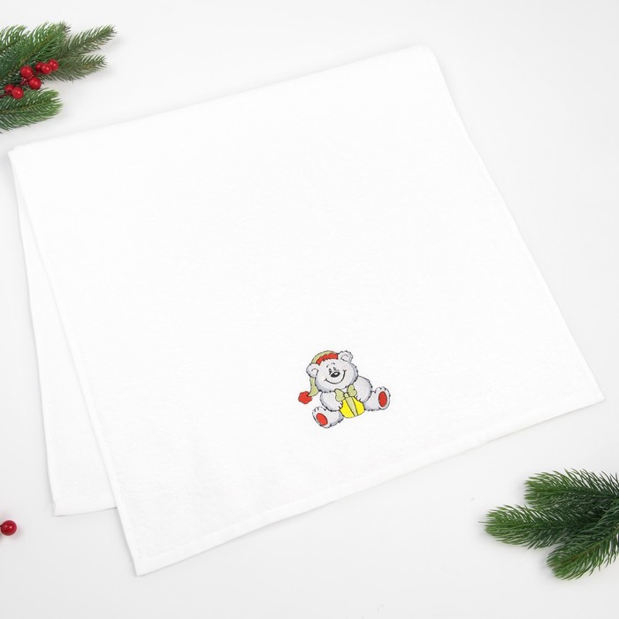Полотенце «Экономь и Я» Медвежонок с подарком 50×90 см, цвет белый, 100% хлопок, 340 г/м²