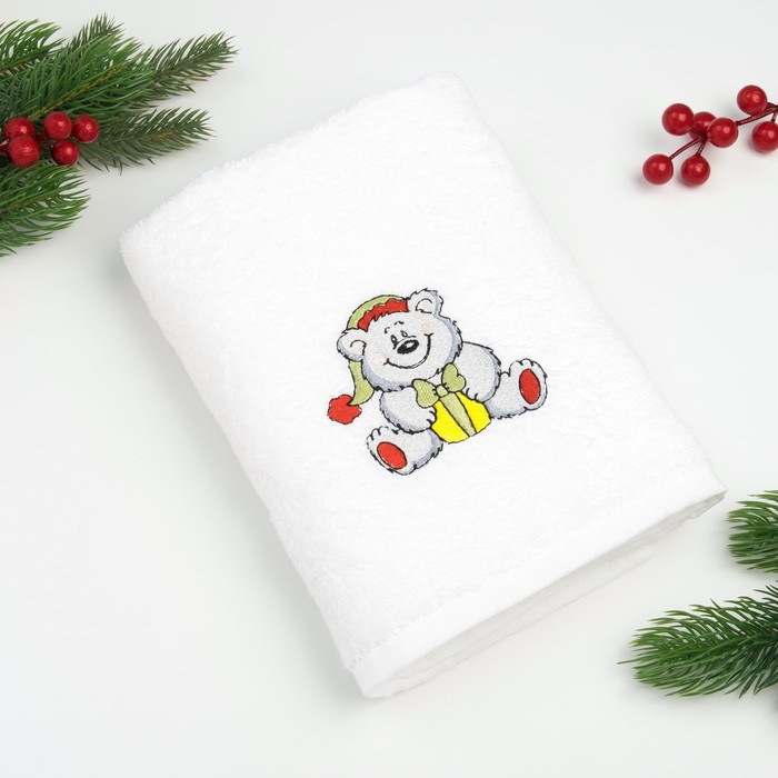 Полотенце «Экономь и Я» Медвежонок с подарком 50×90 см, цвет белый, 100% хлопок, 340 г/м²