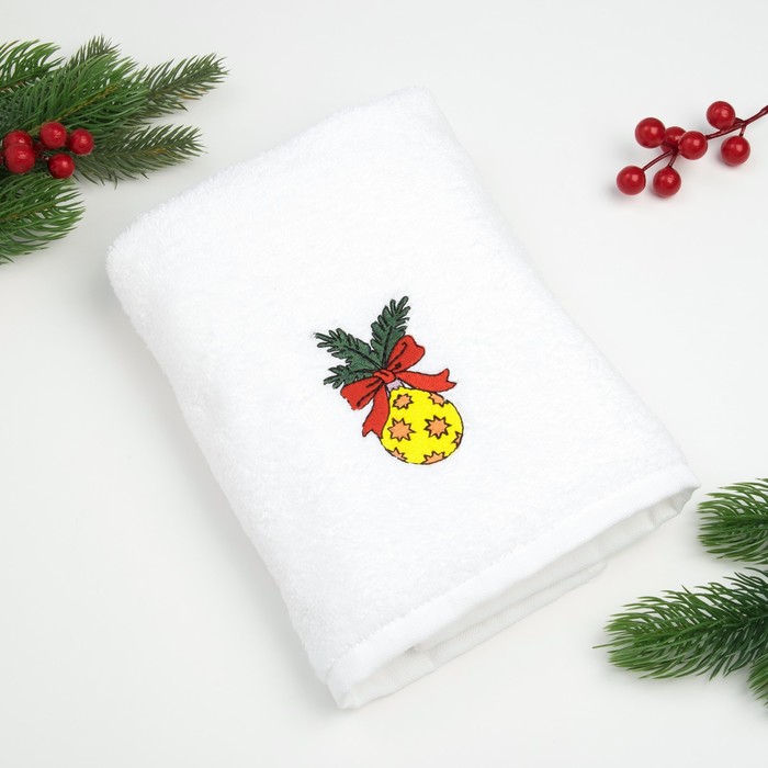 Полотенце «Экономь и Я» Новогодний шар 50×90 см, цвет белый, 100% хлопок, 340 г/м²