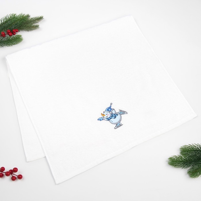 Полотенце «Экономь и Я» Снеговик 50×90 см, цвет белый, 100% хлопок, 340 г/м²