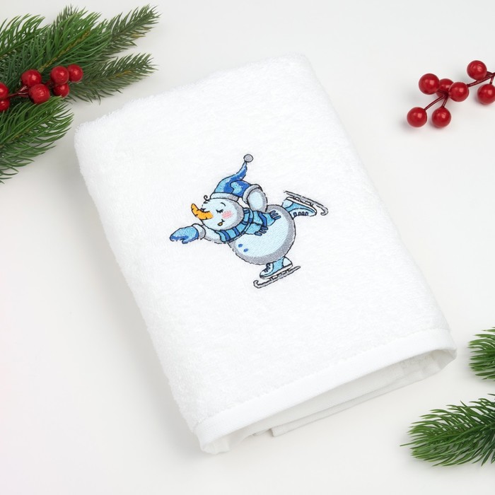 Полотенце «Экономь и Я» Снеговик 50×90 см, цвет белый, 100% хлопок, 340 г/м²