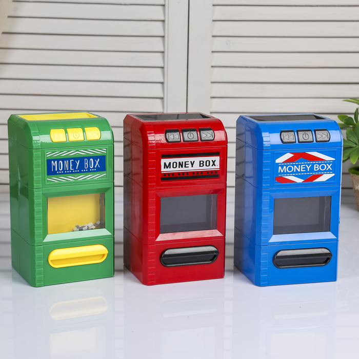 Копилка пластик "Сейф, разрезающий банкноты" от 3АА звук 21х11х11,5 см МИКС