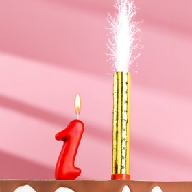 Свеча для торта цифра 'Овал' красная '1' + фонтан Ош