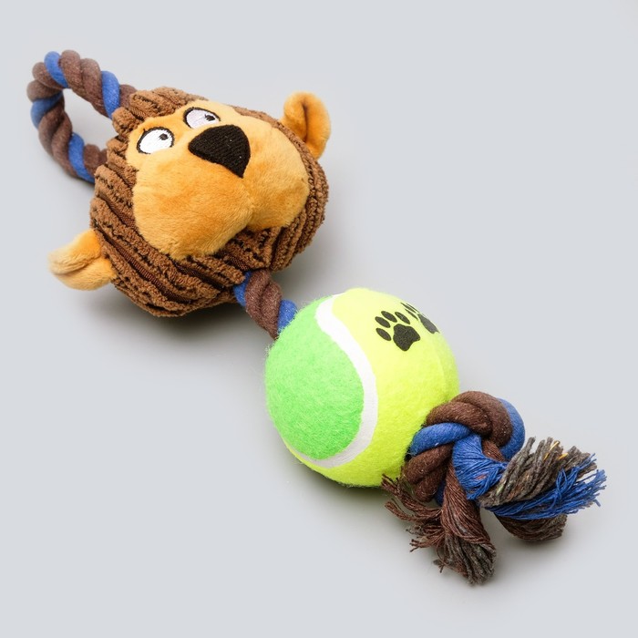 фото Игрушка для собак 3-в-1 "обезьяна": канатная, мягкая с пищалкой, войлочный мяч, 30 см пижон